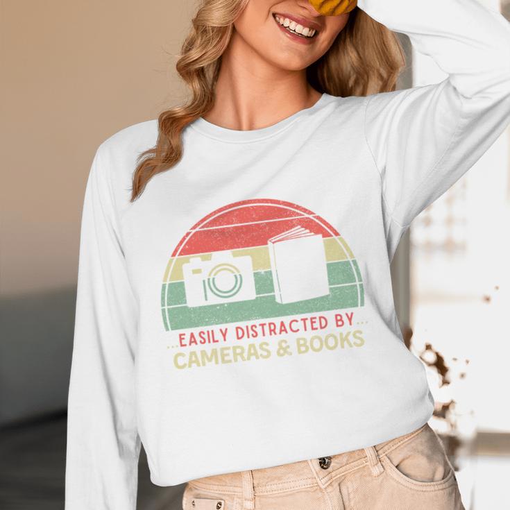 Retro Easily Distracted By Cameras & Books Photography Unisex Long Sleeve T-Shirt Retro Easily Distracted By Cameras & Books Photography Unisex Long Sleeve T-Shirt