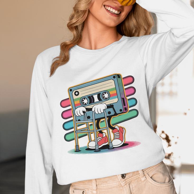 Retro Old Cassette Tape Cartoon With Walker Nostalgia Premium Tri-Blend Unisex Long Sleeve T-Shirt