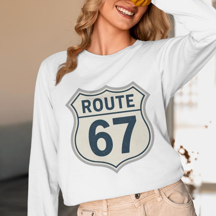 Retro Route 67 Highway Sign Vintage Road Nostalgia Premium Tri-Blend Unisex Long Sleeve T-Shirt