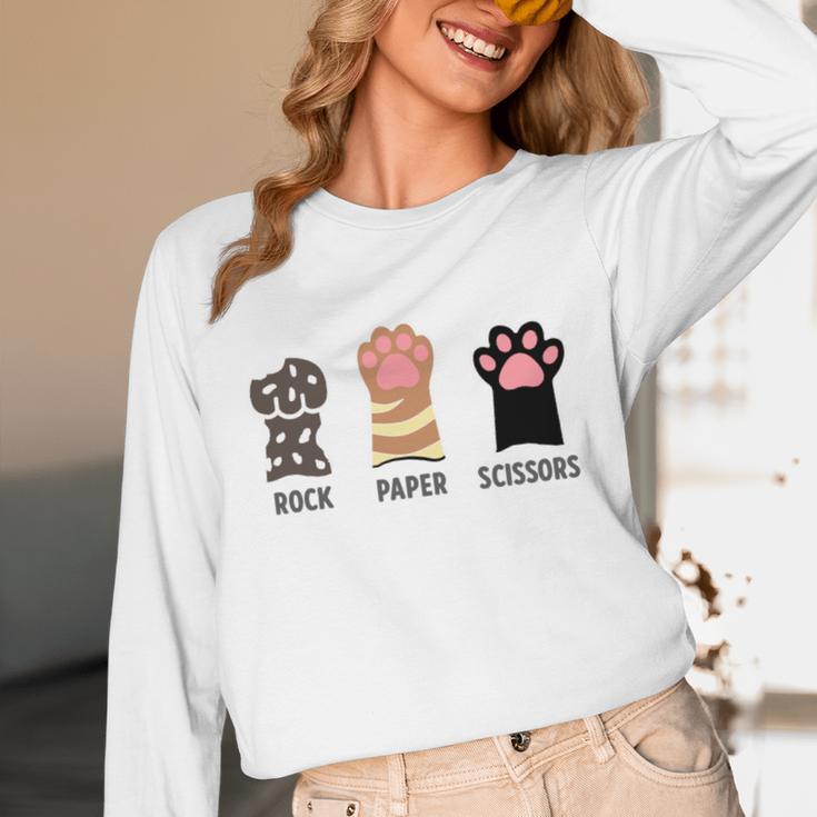Rock Paper Scissors Hand Game Cute Paw Cat Introvert Unisex Long Sleeve T-Shirt