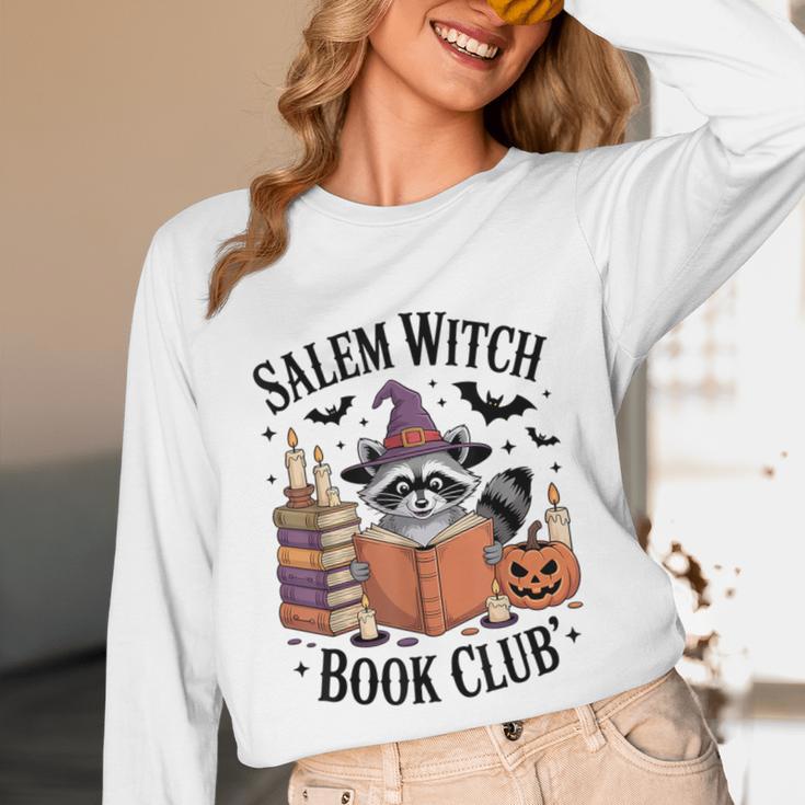Salem WItch Book Club Halloween Raccoon Witch Reading Book Unisex Long Sleeve T-Shirt