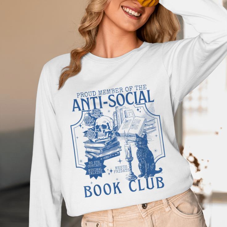 Sarcastic Anti Social Book Club Cat Skull Book Lover Unisex Long Sleeve T-Shirt