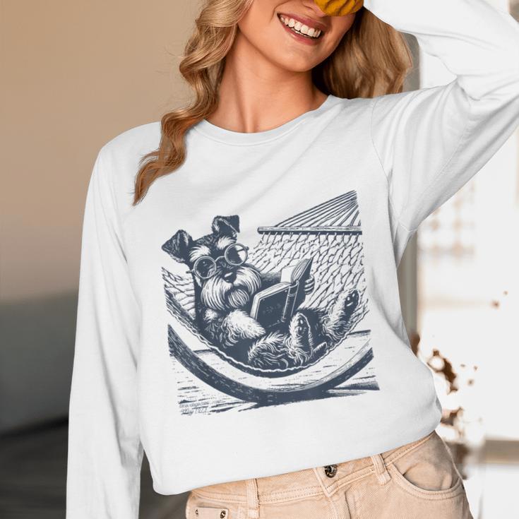 Schnauzer Hammock Reading Book Schnauzer Glasses Unisex Long Sleeve T-Shirt Schnauzer Hammock Reading Book Schnauzer Glasses Unisex Long Sleeve T-Shirt