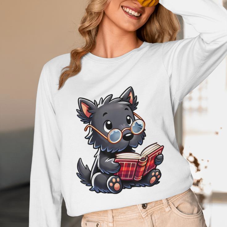 Scottish Terrier Reading a Book Dog Unisex Long Sleeve T-Shirt