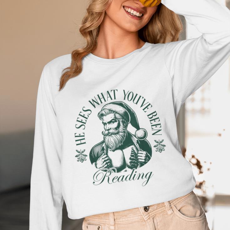 He Sees What You'Ve Been Reading Bookish Christmas Unisex Long Sleeve T-Shirt He Sees What You'Ve Been Reading Bookish Christmas Unisex Long Sleeve T-Shirt