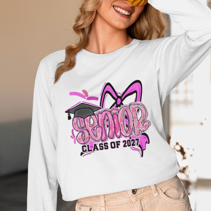 Senior 2027 Class Of 2027 Coquette Girl Pink Graduation 2027 Unisex Long Sleeve T-Shirt