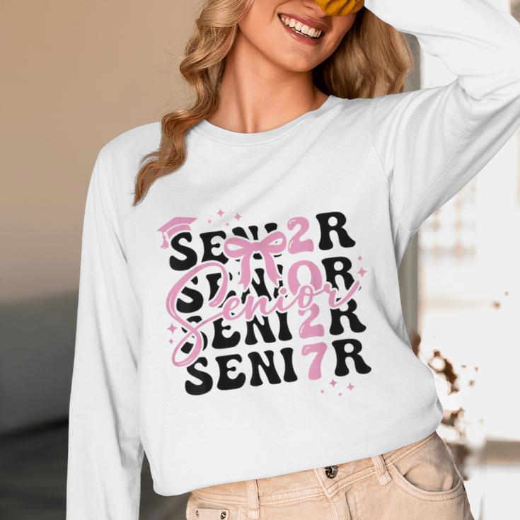 Senior 2027 Class Of 2027 Coquette Pink Bow Graduation 2027 Unisex Long Sleeve T-Shirt