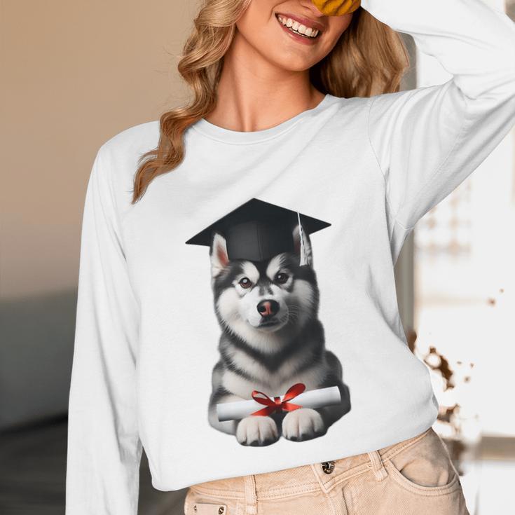 Siberian Husky Dog Graduation Cap Training School Graduate Men Women Kids Unisex Long Sleeve T-Shirt