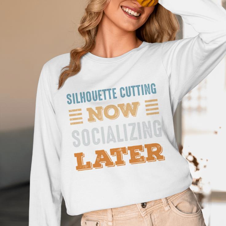 Silhouette Cutting Now Minimal Socializing Introvert Unisex Long Sleeve T-Shirt