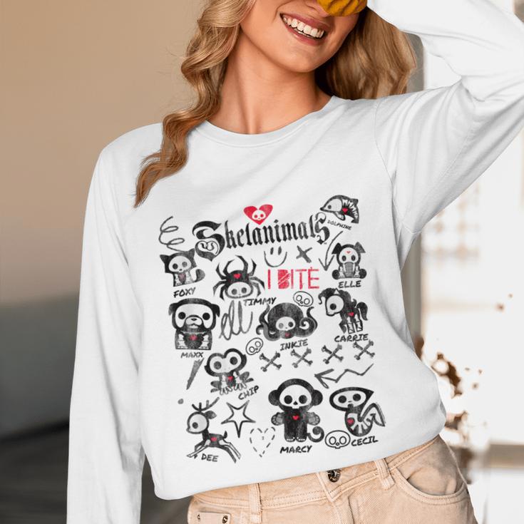Skelanimals I Bite Vintage Retro Dead Pet Textbook Collage Unisex Long Sleeve T-Shirt