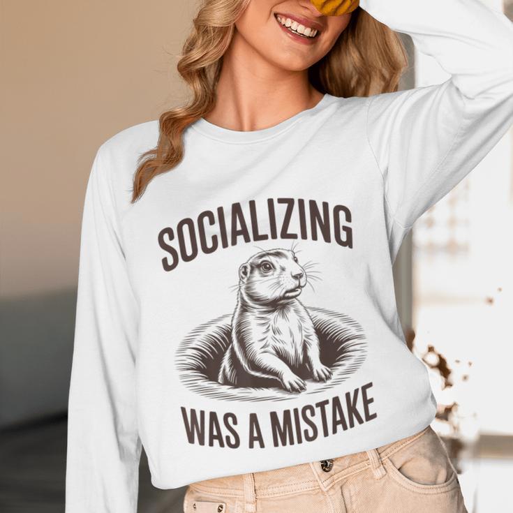 Socializing Was a Mistake Prairie Dog Introverts Humor Unisex Long Sleeve T-Shirt Socializing Was a Mistake Prairie Dog Introverts Humor Unisex Long Sleeve T-Shirt