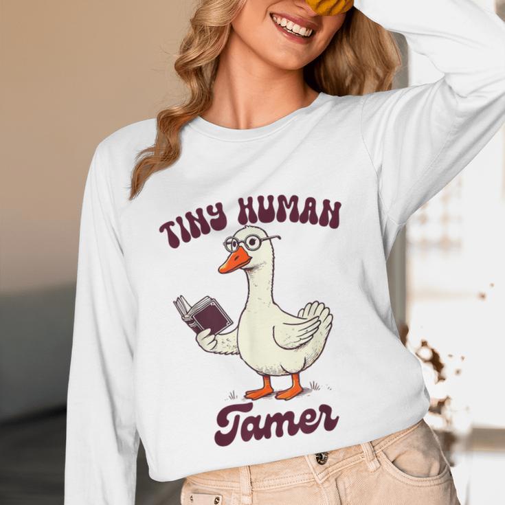 Teacher Silly Goose Reading Book Teaching Tiny Human Tamer Unisex Long Sleeve T-Shirt