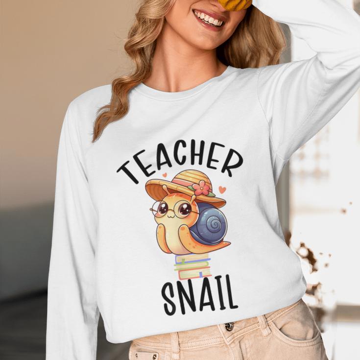 Teacher Snail With Glasses On Books Cute Pre-K Kindergarten Unisex Long Sleeve T-Shirt