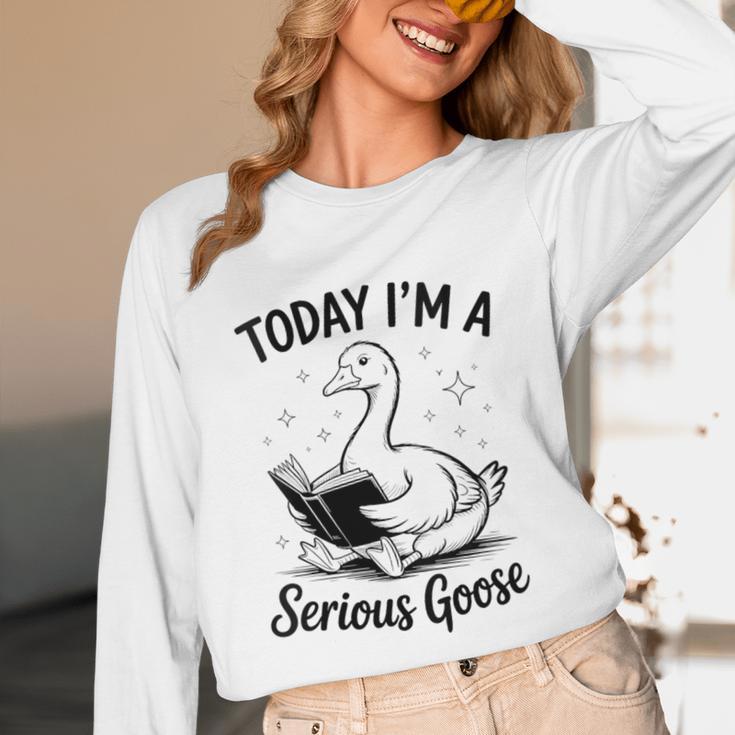 Today I'm A Serious Goose Animal Reading Book Lovers Unisex Long Sleeve T-Shirt