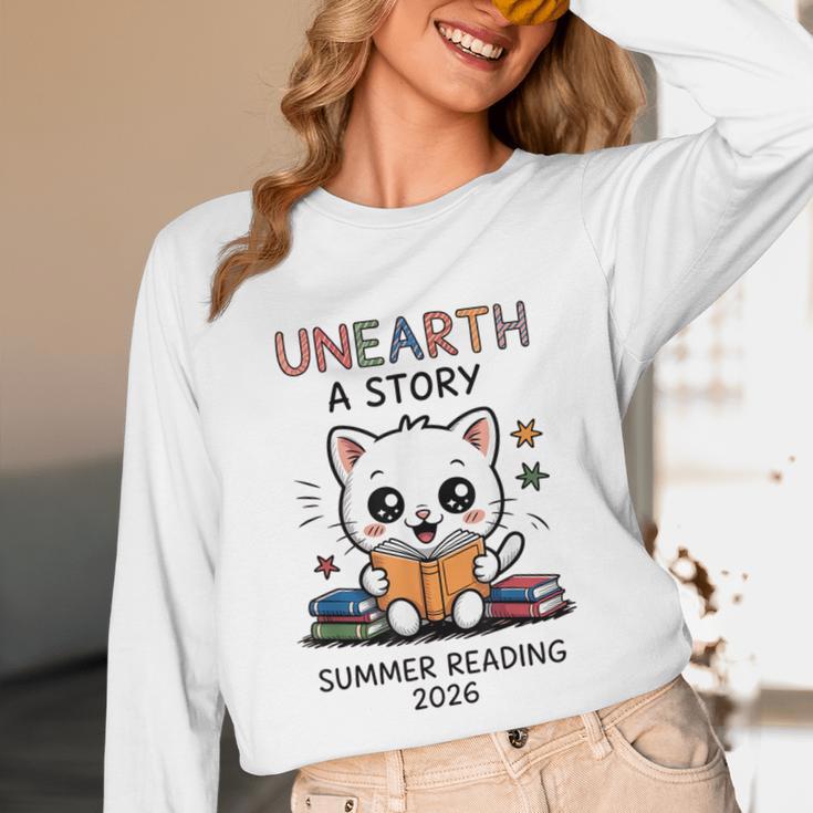 Unearth a Story Cute Kitten Summer Reading 2026 Cat Book Unisex Long Sleeve T-Shirt Unearth a Story Cute Kitten Summer Reading 2026 Cat Book Unisex Long Sleeve T-Shirt