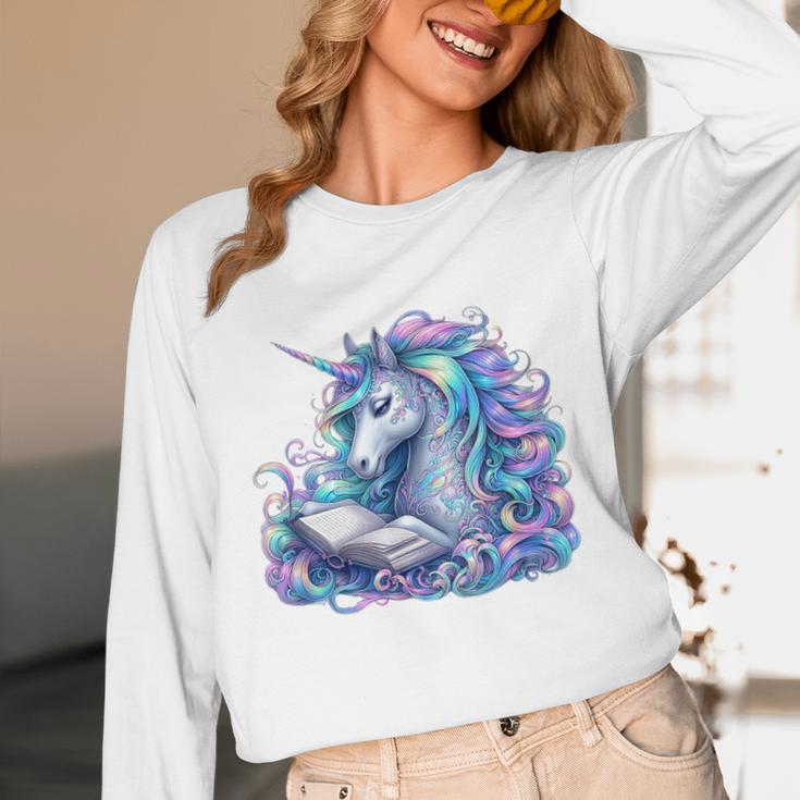 Unicorn Reading For Book Lovers Readers Unisex Long Sleeve T-Shirt Unicorn Reading For Book Lovers Readers Unisex Long Sleeve T-Shirt