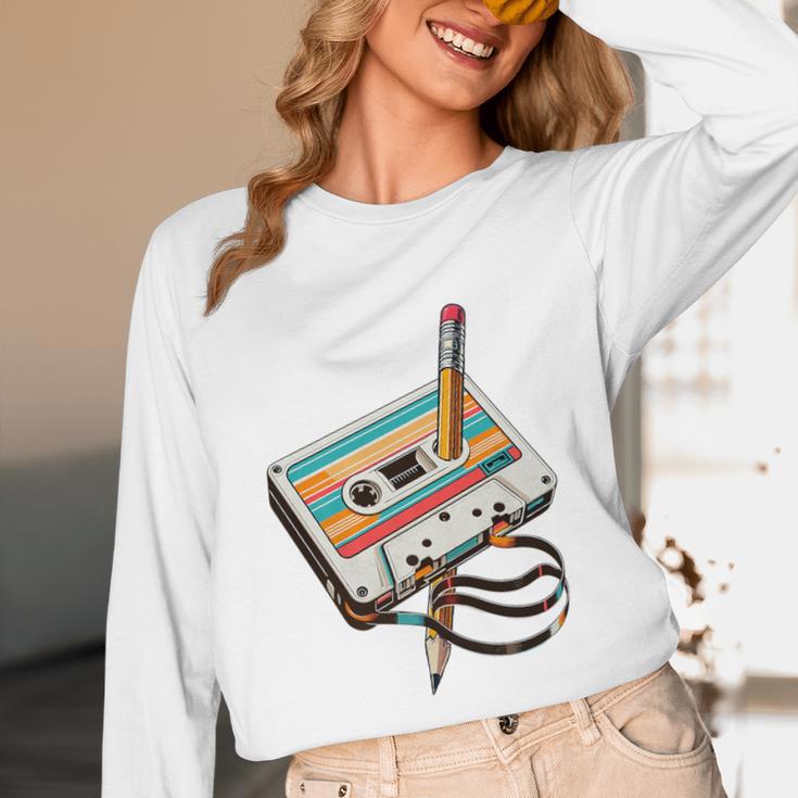 Vintage Cassette Tape And Pencil Nostalgia Party 70s 80s 90s Premium Unisex Long Sleeve T-Shirt