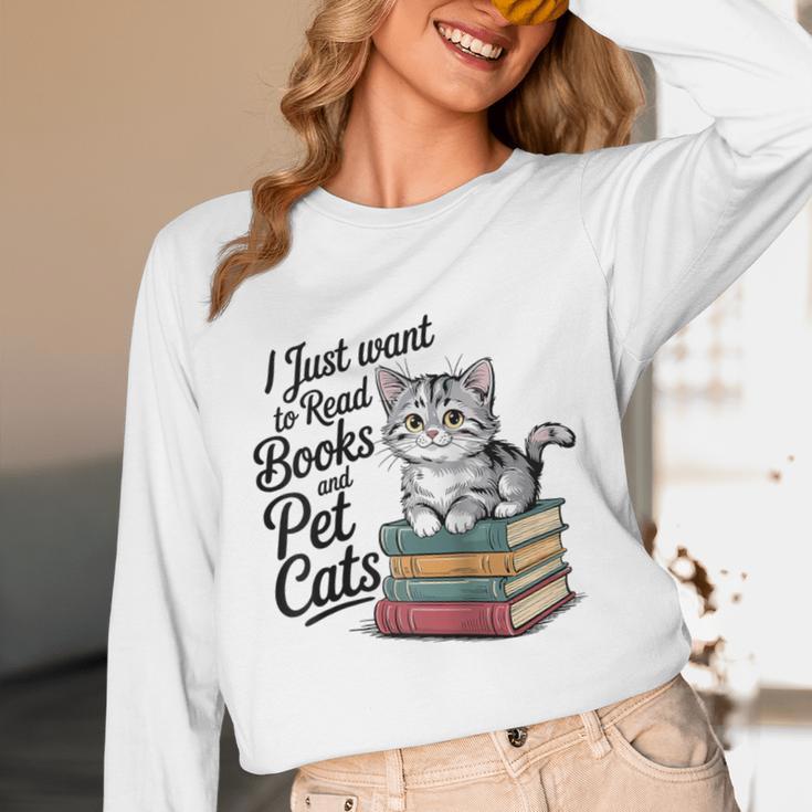 Vintage I Just Want To Read Books And Pet Cats Cat Raglan Baseball Tee Unisex Long Sleeve T-Shirt