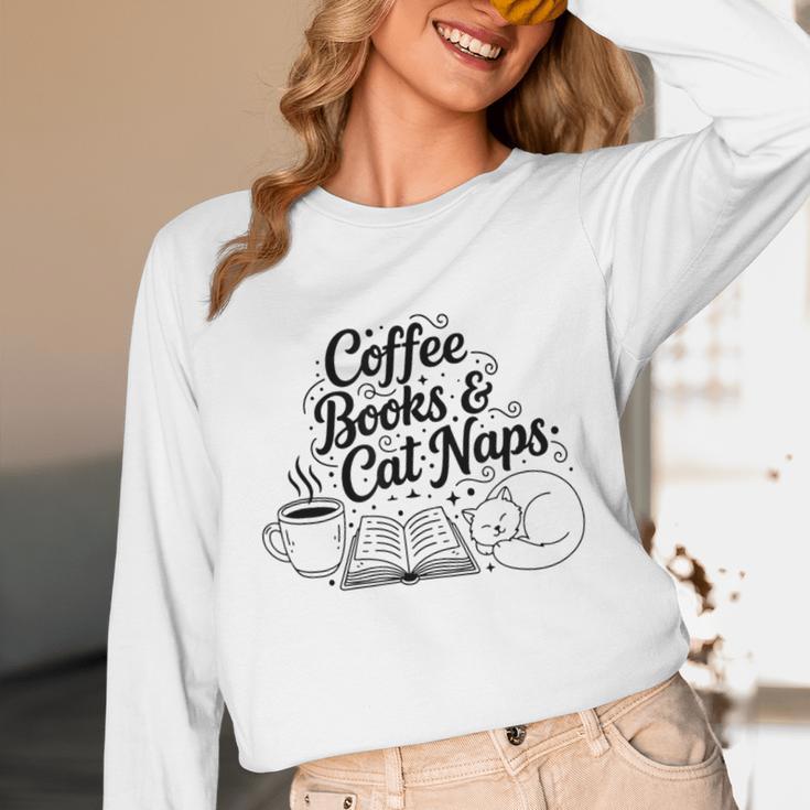 Vintage Retro Coffee Books & Cat Naps Unisex Long Sleeve T-Shirt