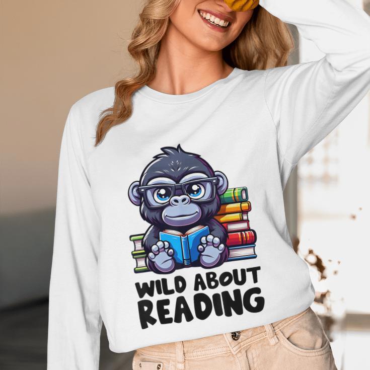 Wild About Reading Book Lover Gorilla Unisex Long Sleeve T-Shirt