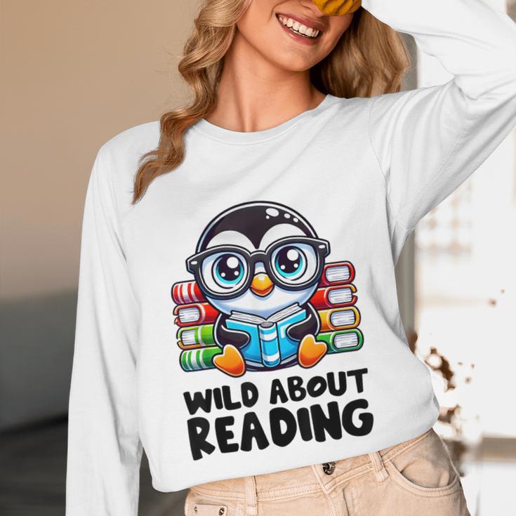 Wild About Reading Book Lover Penguin Unisex Long Sleeve T-Shirt