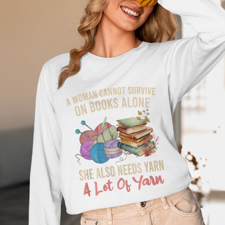 A Woman Cannot Survive On Books Alone She Needs Yarn Crochet Premium Tri-Blend Unisex Long Sleeve T-Shirt