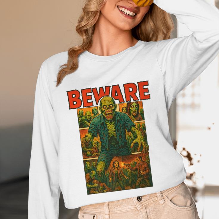 Zombie Tee Horror Movie Poster Vintage Comic Book Graphic Premium Unisex Long Sleeve T-Shirt