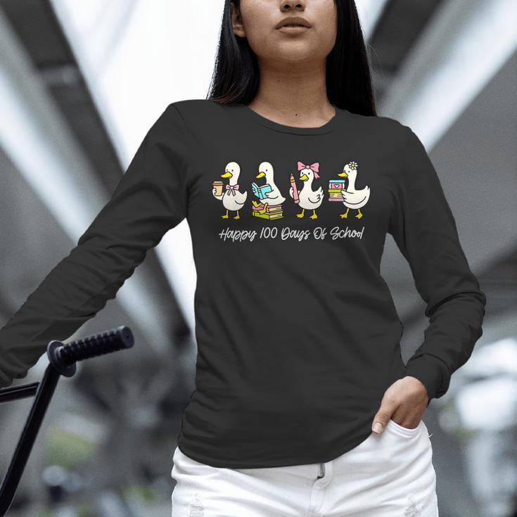 100 Days Of School Cute Goose Coffee Books Teacher Life Unisex Long Sleeve T-Shirt