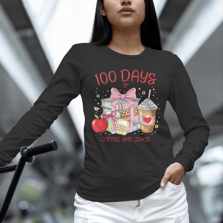 100th Day Of School Teachers 100 Days Of Coffee Chaos Books Unisex Long Sleeve T-Shirt
