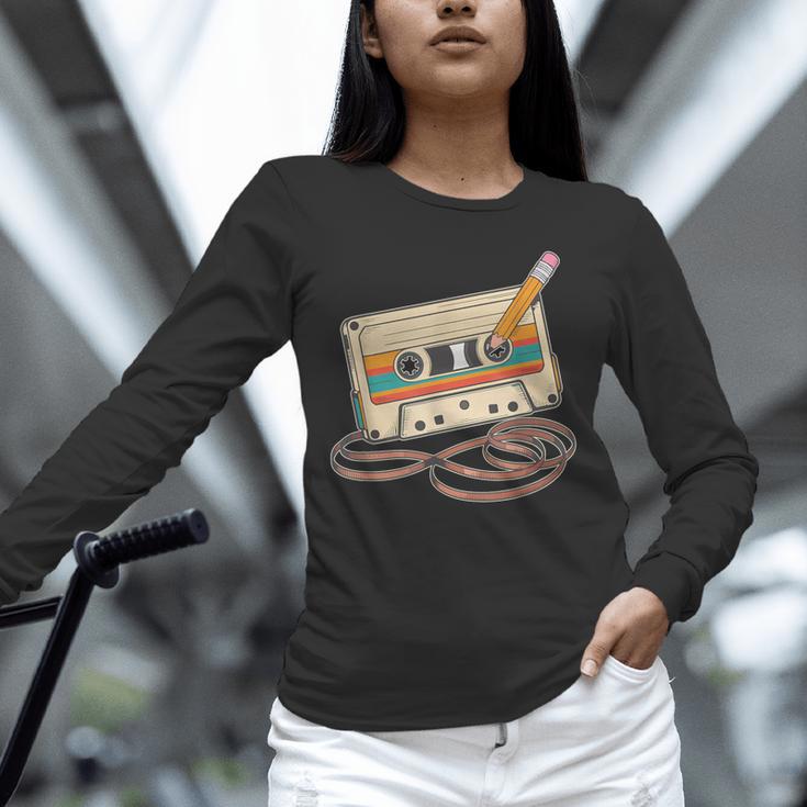 80s 90s Retro Party Costume Nostalgia Cassette Tape Pencil Unisex Long Sleeve T-Shirt