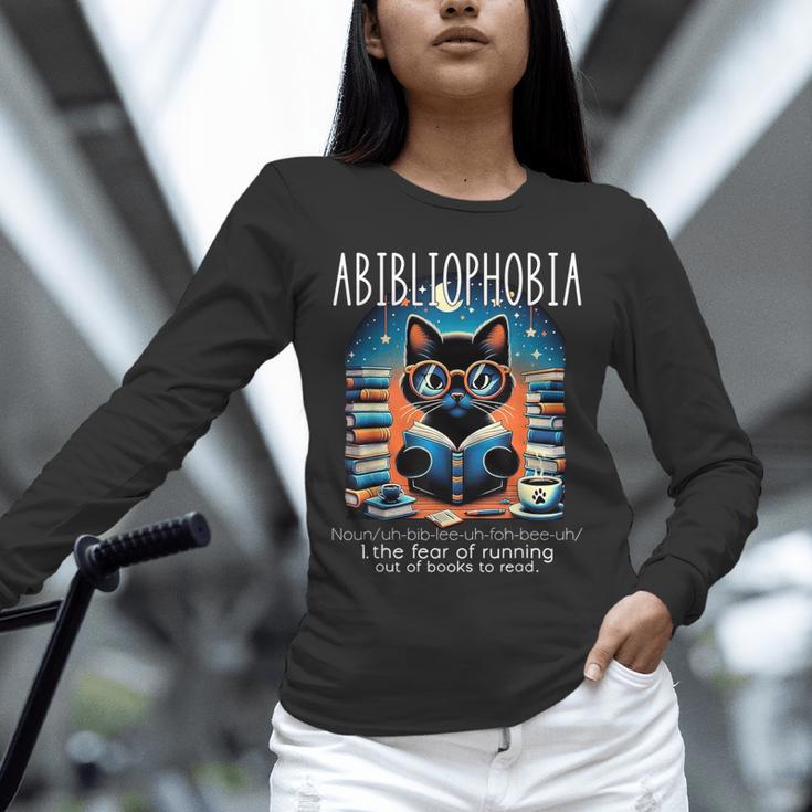 Abibliophobia Cat Reading Bookworm Reader Nerd For Men Women Girls Kids Unisex Long Sleeve T-Shirt Abibliophobia Cat Reading Bookworm Reader Nerd For Men Women Girls Kids Unisex Long Sleeve T-Shirt