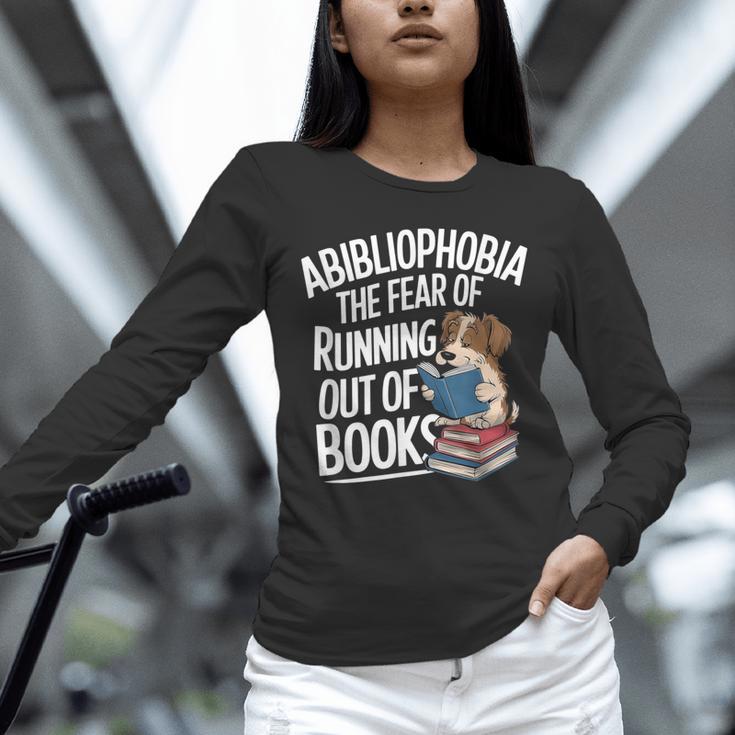 Abibliophobia Dog Book Lover Library Unisex Long Sleeve T-Shirt Abibliophobia Dog Book Lover Library Unisex Long Sleeve T-Shirt