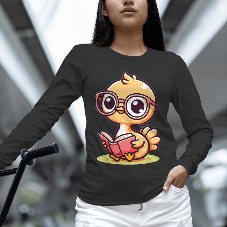 Adorable Book Lover Ostrich With Reading Glasses Cute Unisex Long Sleeve T-Shirt