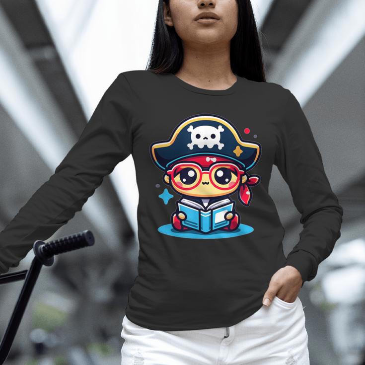 Adorable Book Lover Pirate With Reading Glasses Cute Unisex Long Sleeve T-Shirt