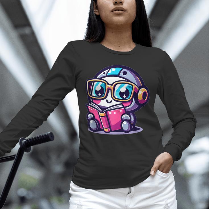 Adorable Book Lover Robot With Reading Glasses Cute Unisex Long Sleeve T-Shirt