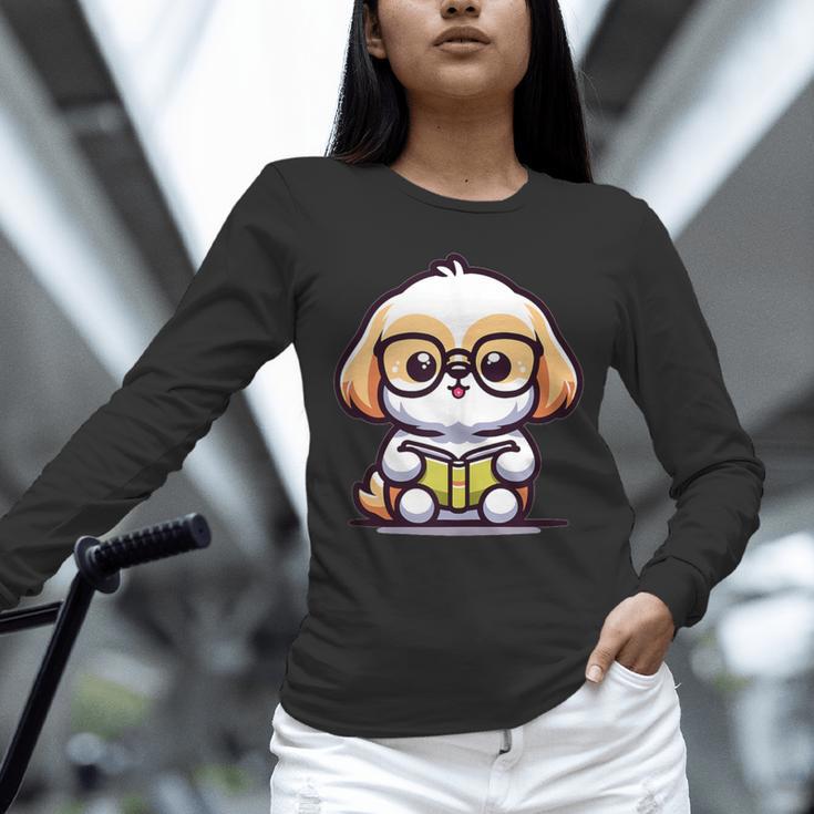 Adorable Book Lover Shih Tzu With Reading Glasses Cute Unisex Long Sleeve T-Shirt