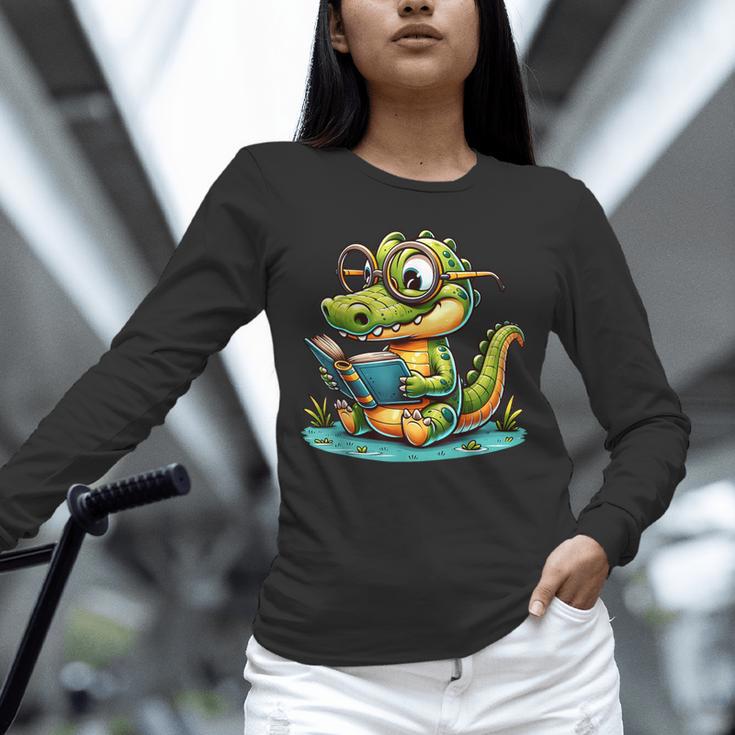 Alligator Reading a Book Animal Unisex Long Sleeve T-Shirt Alligator Reading a Book Animal Unisex Long Sleeve T-Shirt
