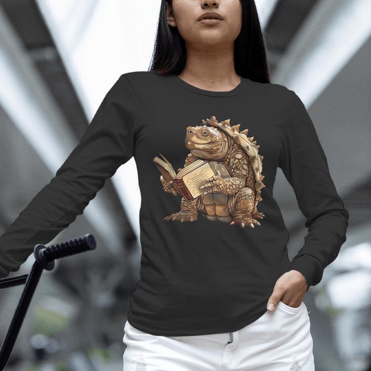 Alligator Snapping Turtle Reading A Book Unisex Long Sleeve T-Shirt
