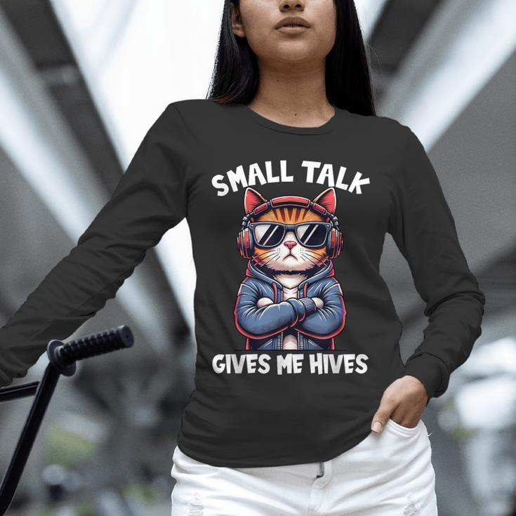 Anti Social Anxiety Mindfulness No Small Talk Introvert Cat Men Women Unisex Long Sleeve T-Shirt
