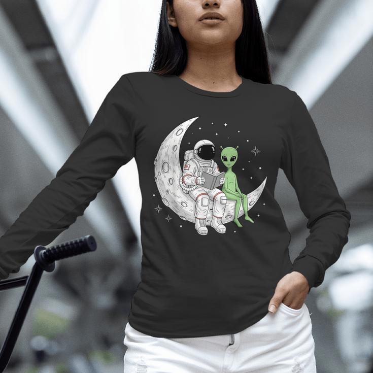 Astronaut Reading Book To Alien Moon Space Book Lover Men Unisex Long Sleeve T-Shirt