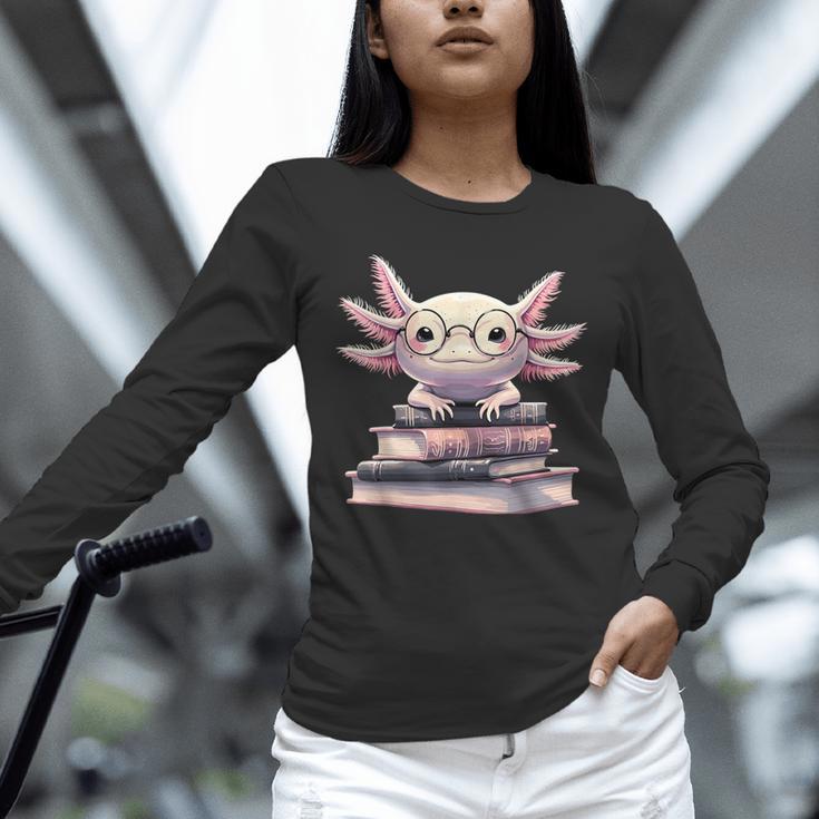 Axolotl Books Readsalotl Reading Bookworm Kawaii Axolotl Unisex Long Sleeve T-Shirt