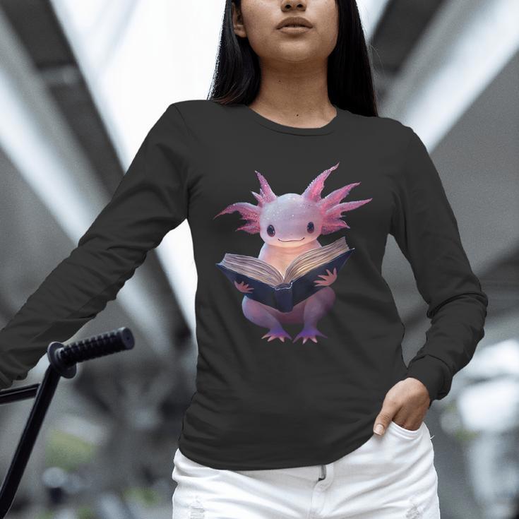 Axolotl Bookworm Reading Book Kawaii Graphic Unisex Long Sleeve T-Shirt