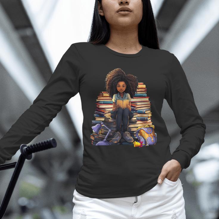 Back To School Afro Melanin Girl Reading Book Bookworm Unisex Long Sleeve T-Shirt