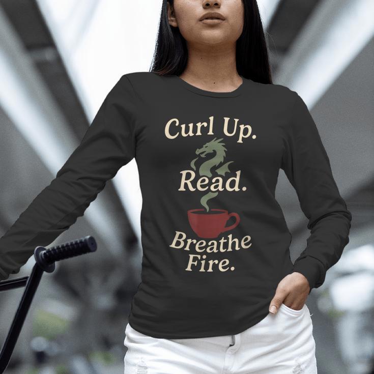 Book Dragon Fantasy Reader Cozy Reading Book Lover Dragon Unisex Long Sleeve T-Shirt