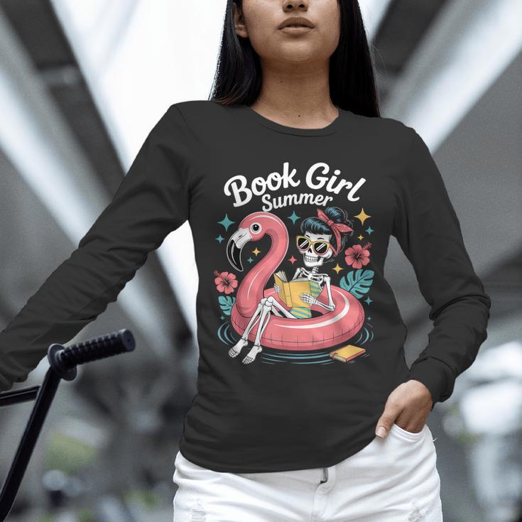 Book Girl Summer Skeleton Reading Books Lovers Beach Unisex Long Sleeve T-Shirt