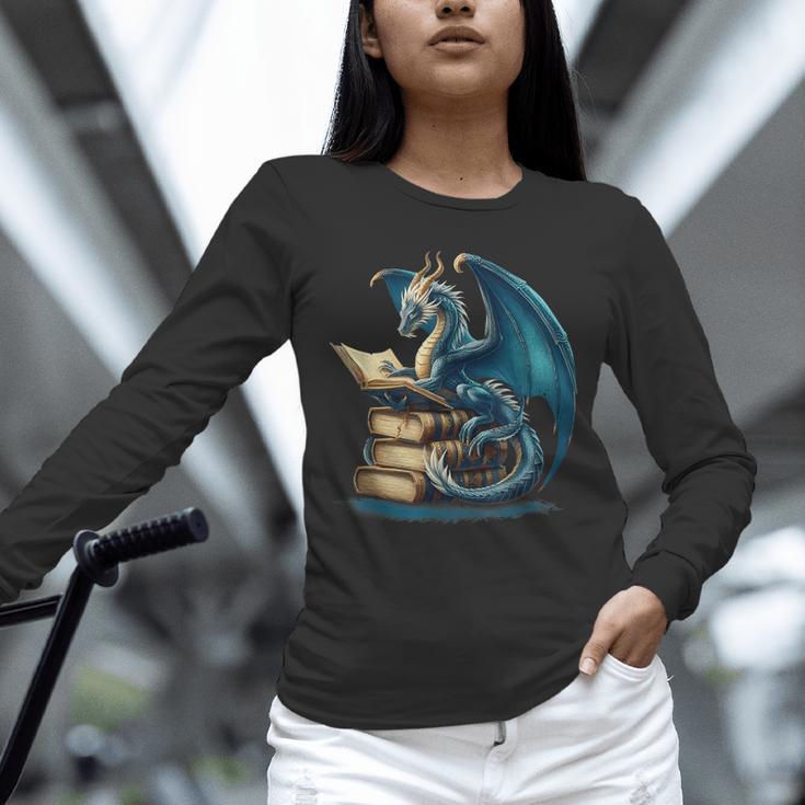 Book Lover Bookworm Reading Books Dragon Sci-Fi Character Unisex Long Sleeve T-Shirt