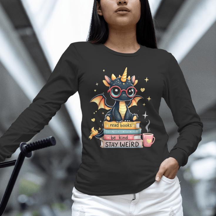Book Lover Chibi Dragon With Big Red Glasses Bookworm Unisex Long Sleeve T-Shirt