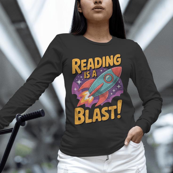 Book Lover Kids And Adults Reading Is a Blast Rocket Ship Unisex Long Sleeve T-Shirt