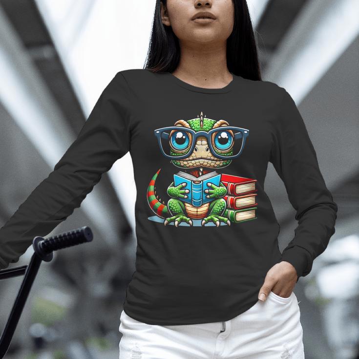 Book Lover Reading Iguana Unisex Long Sleeve T-Shirt