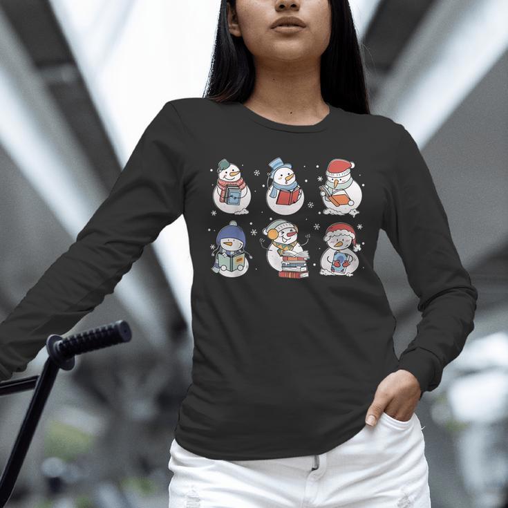 Book Lover Teacher Snowman Reading Books Christmas Winter Unisex Long Sleeve T-Shirt